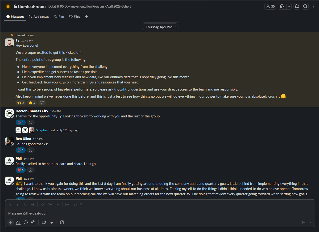 Inside the Deal Room Slack workspace