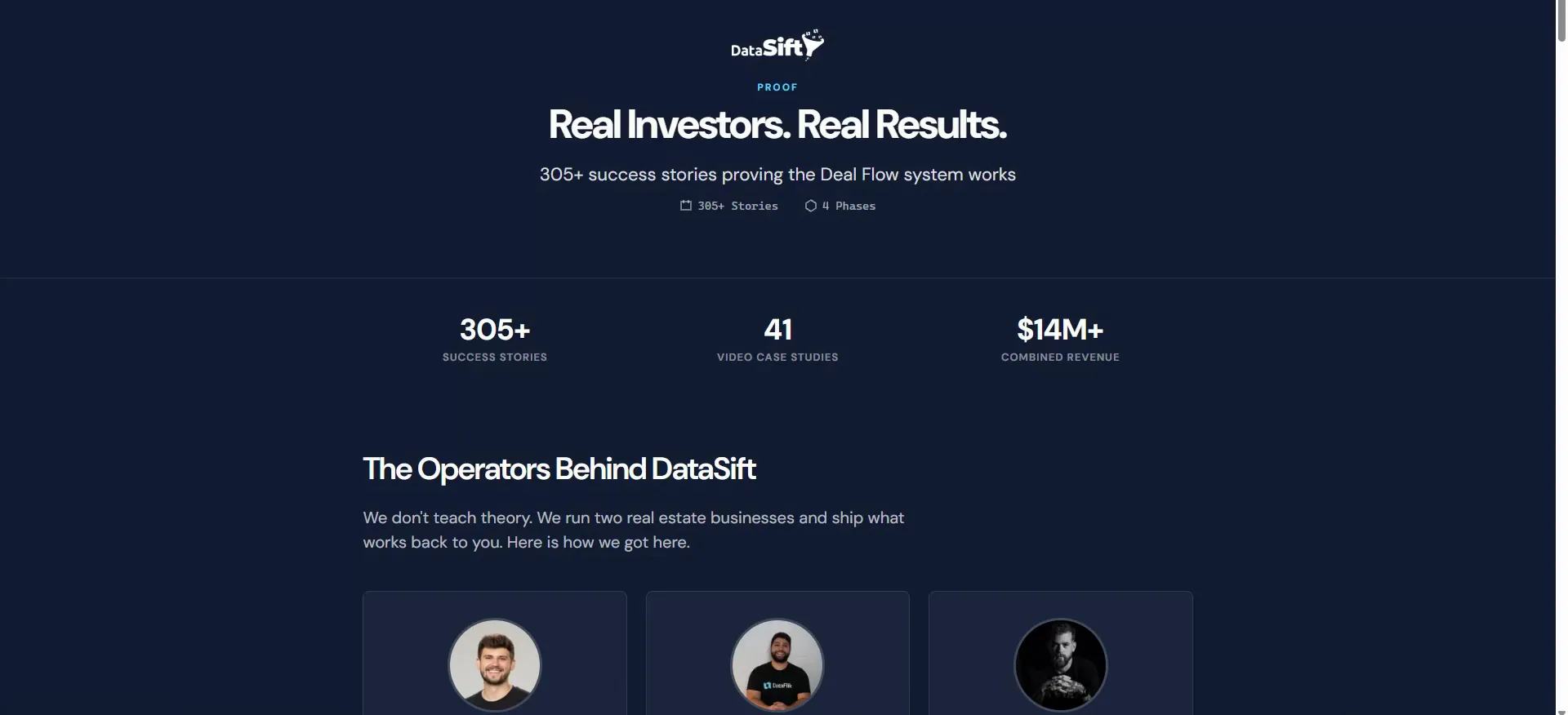 The proof header showing 305 success stories and combined revenue