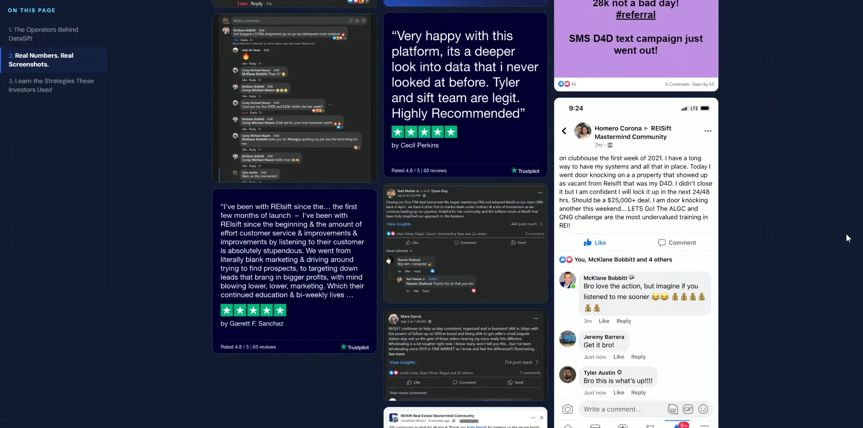 A collage of community screenshots, reviews and posted wins