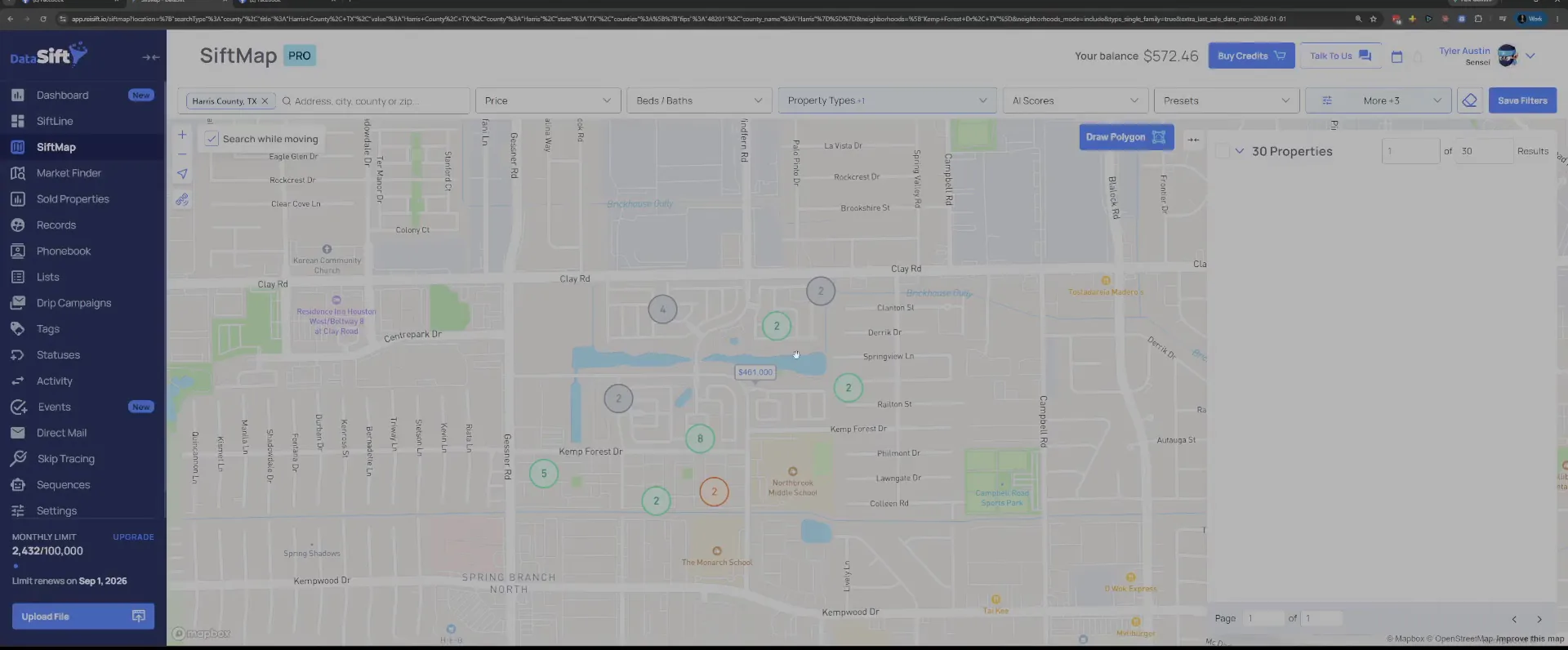 Neighborhood results list after filtering by last sold date since January