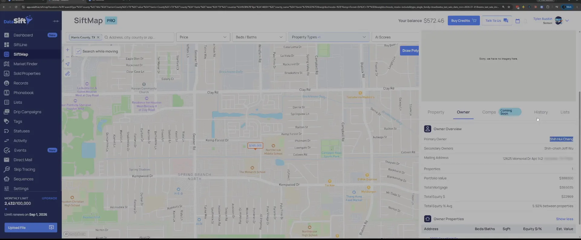 Owner overview panel showing primary owner Shih Hui Chang and mailing address details