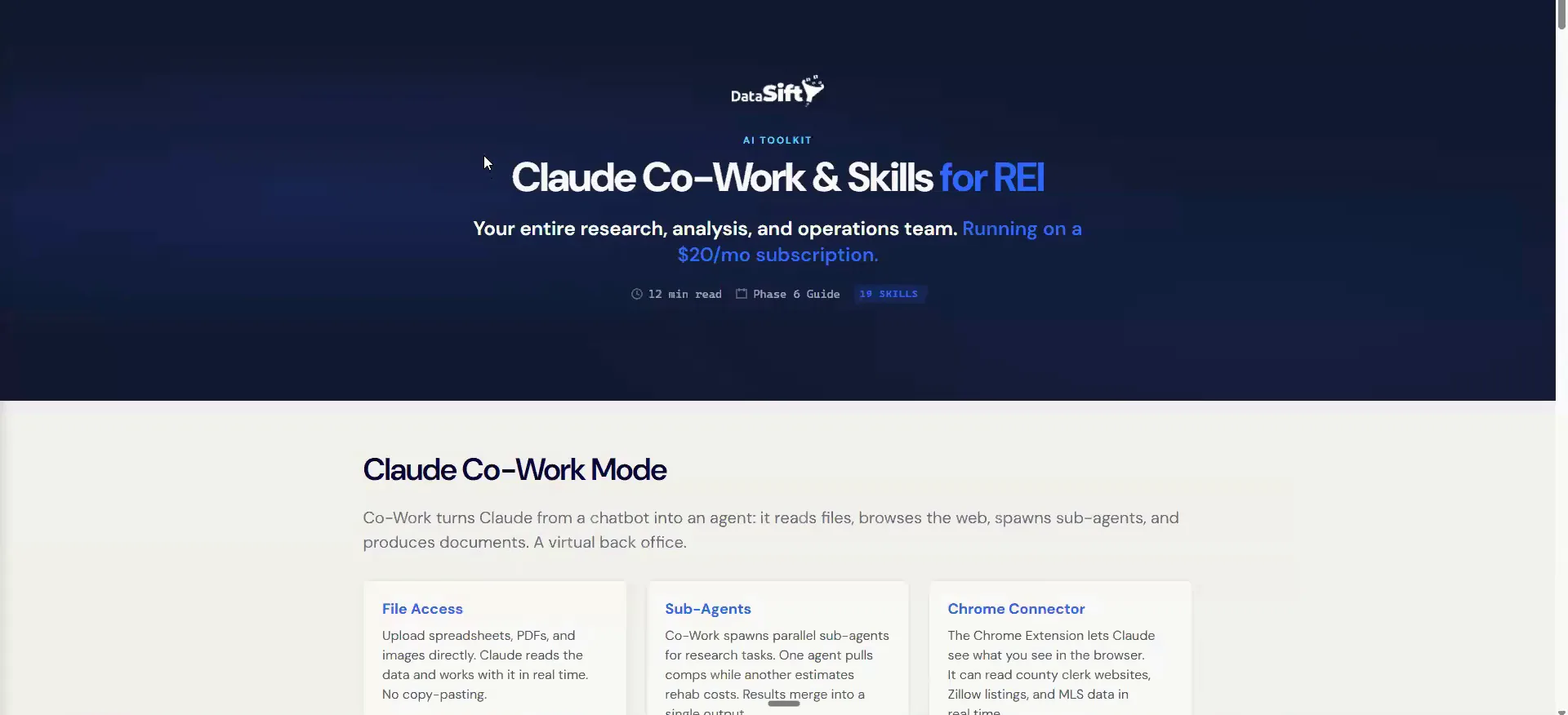 The Claude Co-Work and Skills for REI lesson page with subscription and feature cards