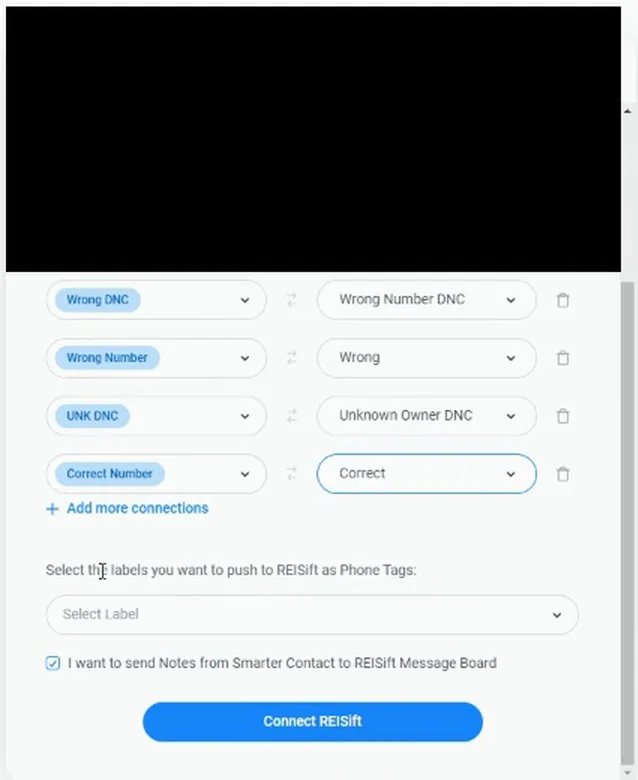 Mapping screen with phone status pairs above the phone tags selector and Connect button