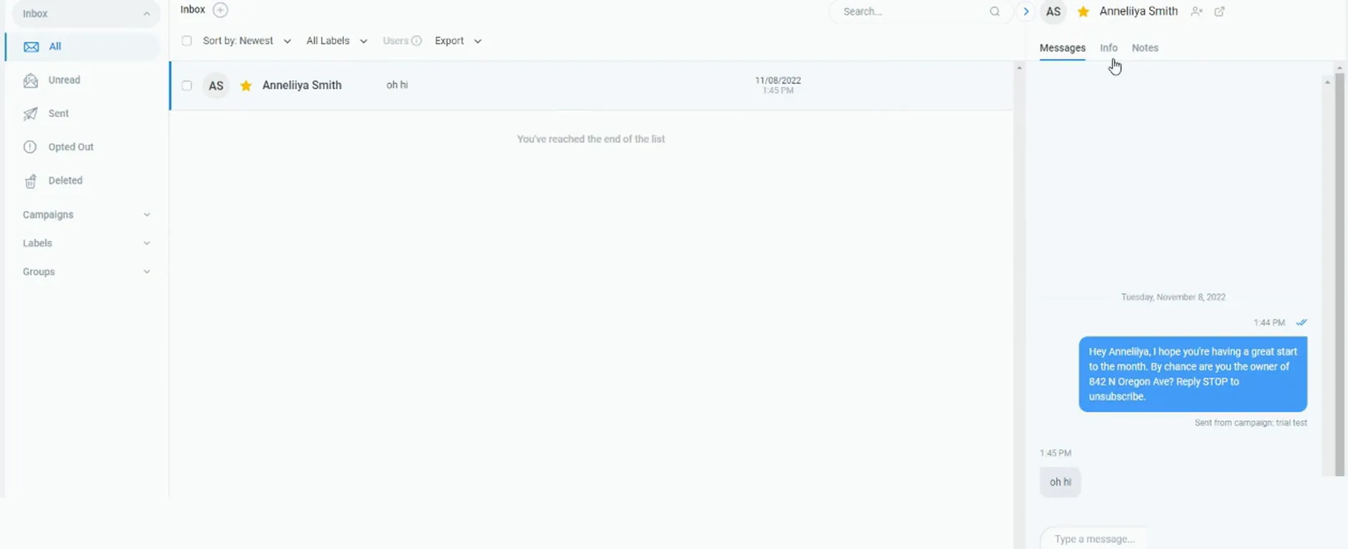 Messenger thread with Anneliiya Smith open showing the message history