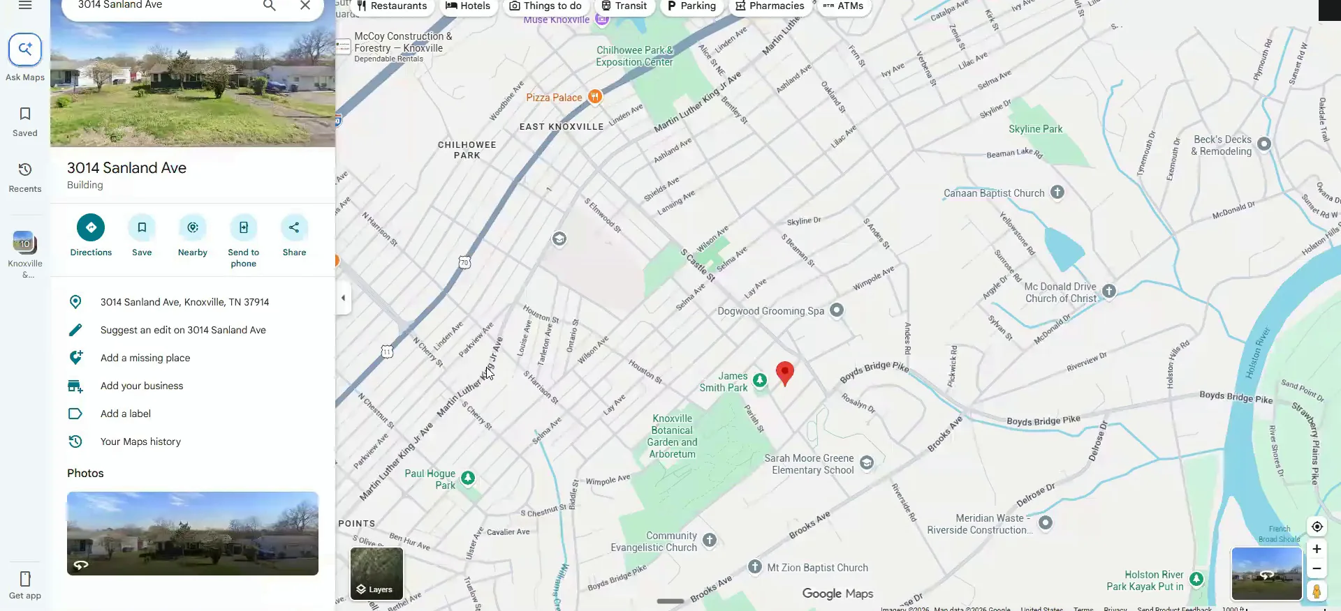 Google Maps view of the Sandland property with the interstate and main roads visible nearby