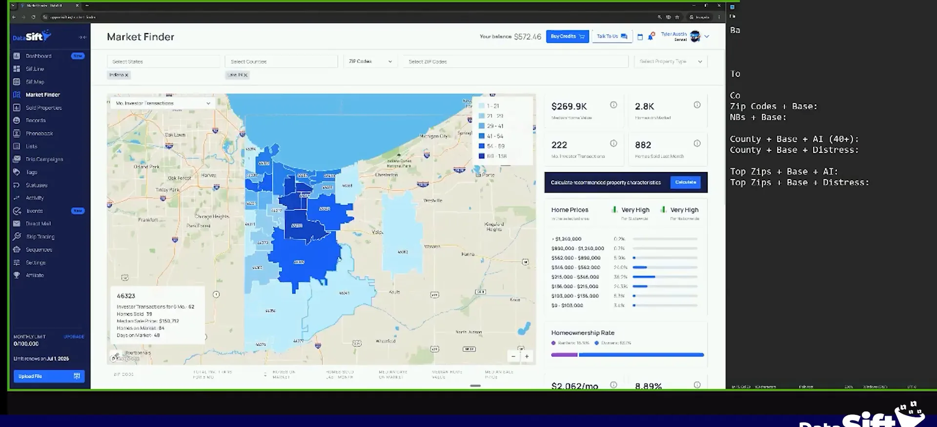 Market finder ZIP code map for Lake County with median price and transaction tiles