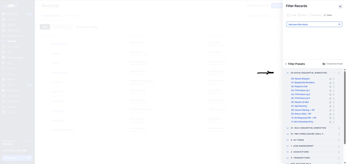 Step 2: Filter and cadence setup for the niche-marketing list