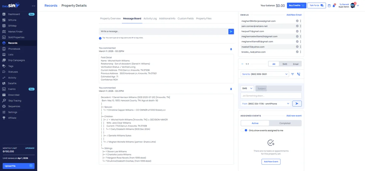 Step 3: Claude output of a deep-prospected property record